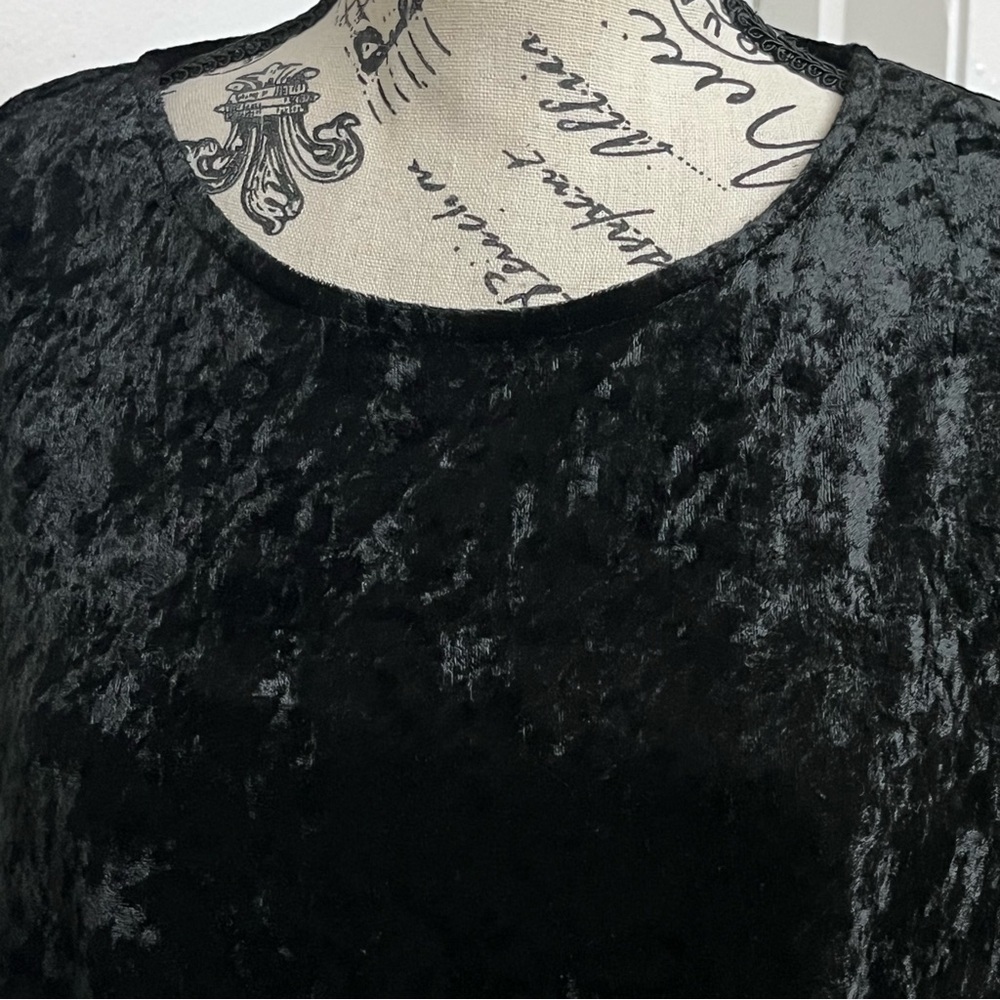 Vintage BLAIRE DEADSTOCK Crushed Velvet Black Tunic Blouse Goth Witch Vampy 2XL - Picture 11 of 11